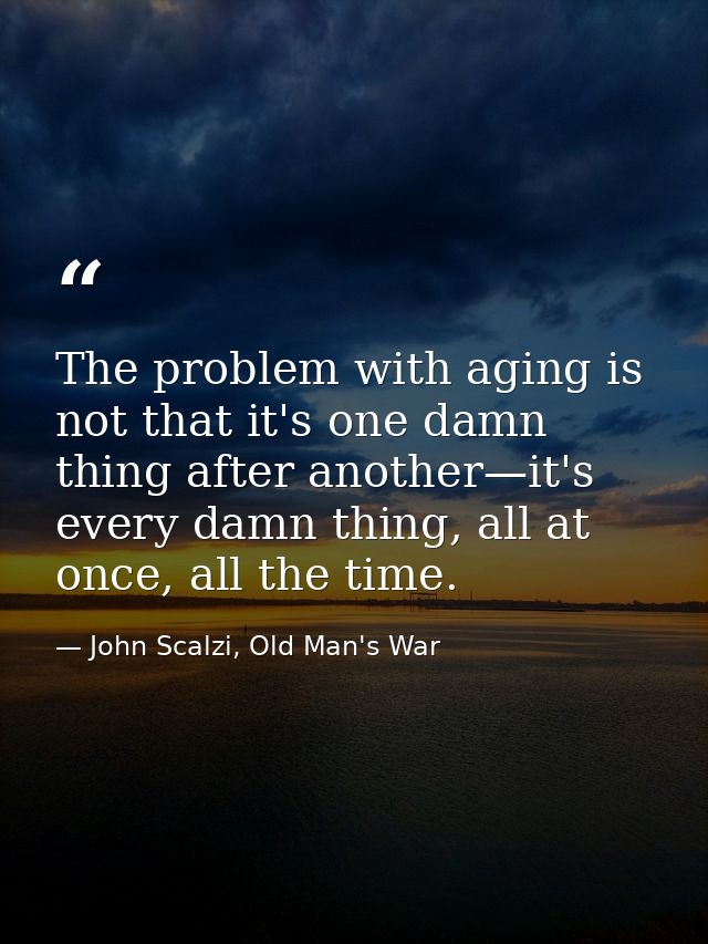 The problem with aging is not that it's one damn thing after another—it's every damn thing, all at once, all the time. — John Scalzi, Old Man's War