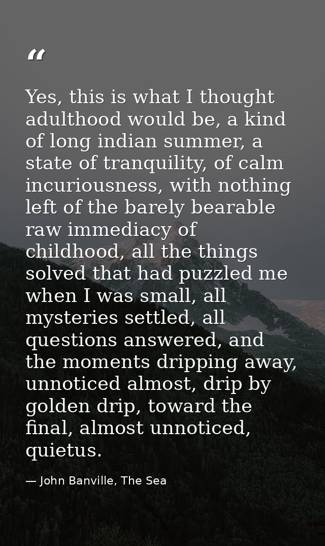 Yes, this is what I thought adulthood would be, a kind of long indian summer, a state of tranquility, of calm incuriousn — John Banville, The Sea