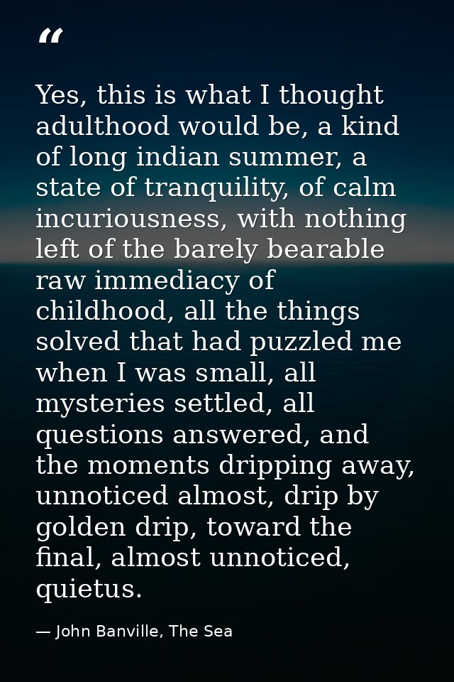 Yes, this is what I thought adulthood would be, a kind of long indian summer, a state of tranquility, of calm incuriousn — John Banville, The Sea