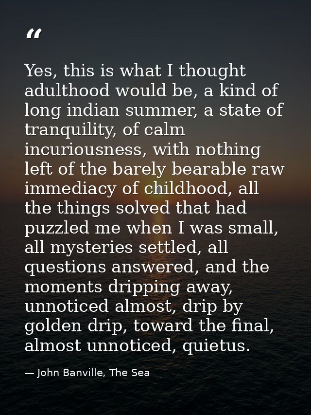 Yes, this is what I thought adulthood would be, a kind of long indian summer, a state of tranquility, of calm incuriousn — John Banville, The Sea