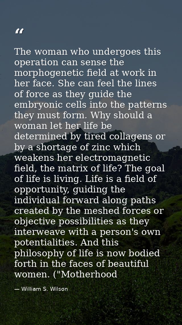 The woman who undergoes this operation can sense the morphogenetic field at work in her face. She can feel the lines of  — William S. Wilson