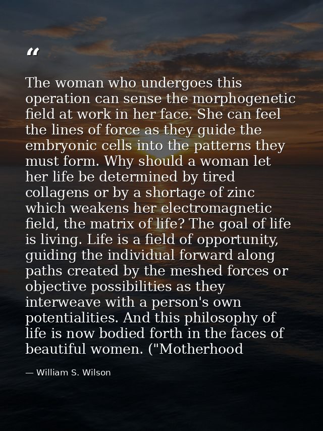 The woman who undergoes this operation can sense the morphogenetic field at work in her face. She can feel the lines of  — William S. Wilson