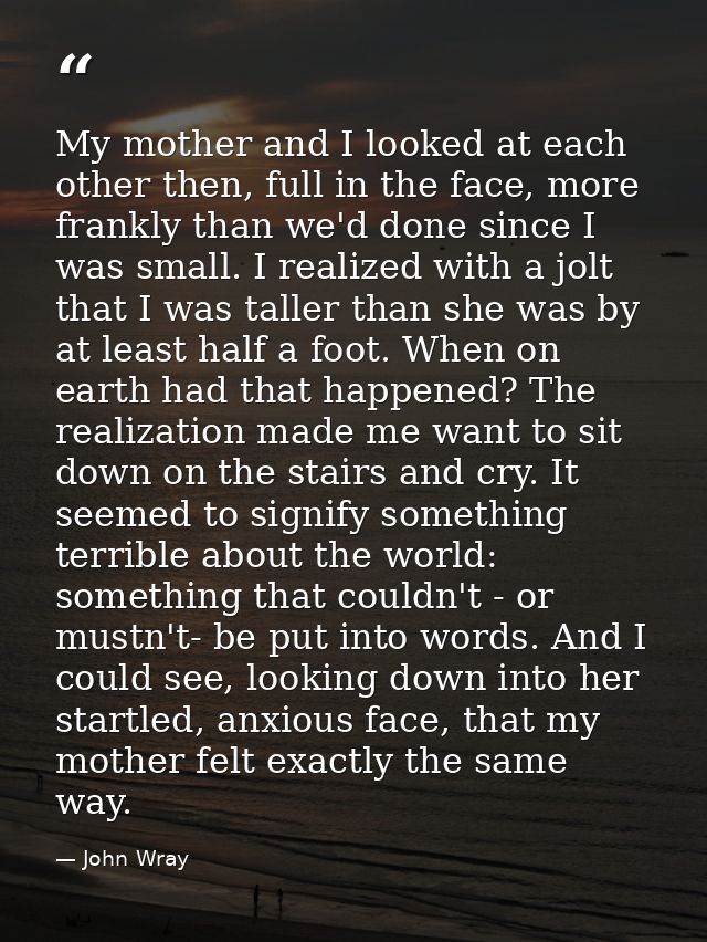 My mother and I looked at each other then, full in the face, more frankly than we'd done since I was small. I realized w — John Wray