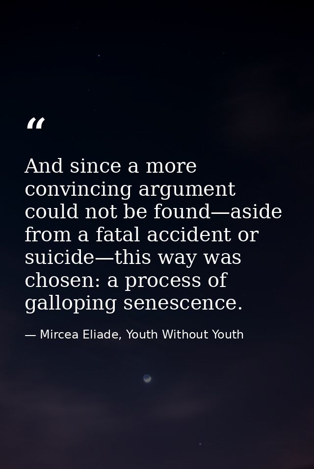 And since a more convincing argument could not be found—aside from a fatal accident or suicide—this way was chosen: a pr — Mircea Eliade, Youth Without Youth