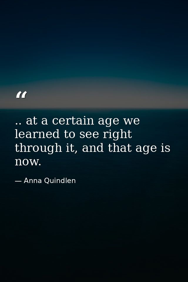 .. at a certain age we learned to see right through it, and that age is now. — Anna Quindlen