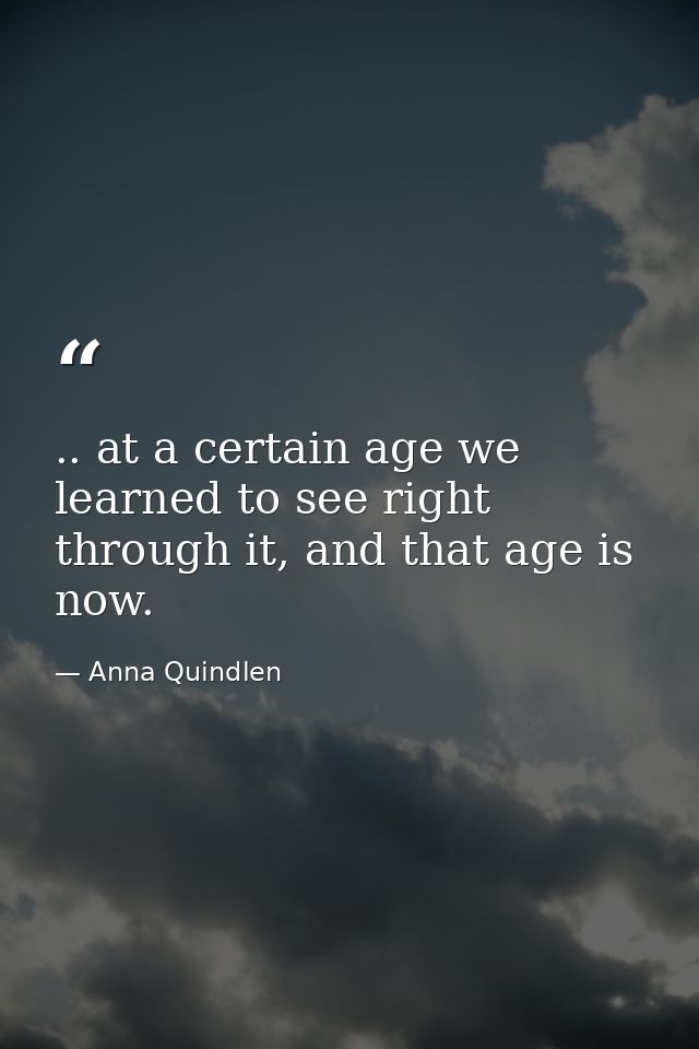 .. at a certain age we learned to see right through it, and that age is now. — Anna Quindlen