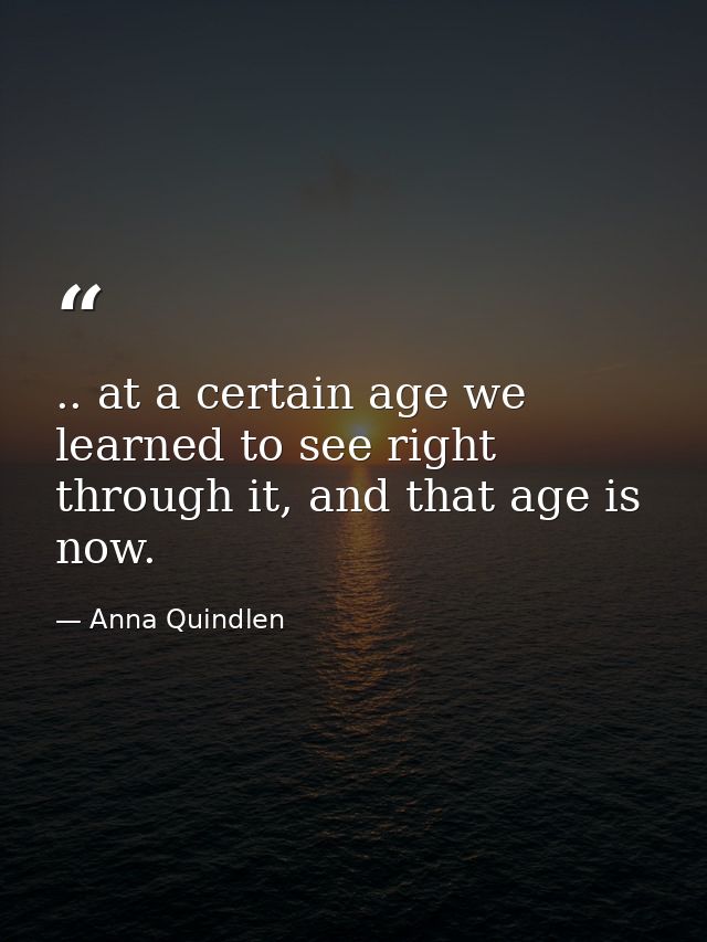 .. at a certain age we learned to see right through it, and that age is now. — Anna Quindlen