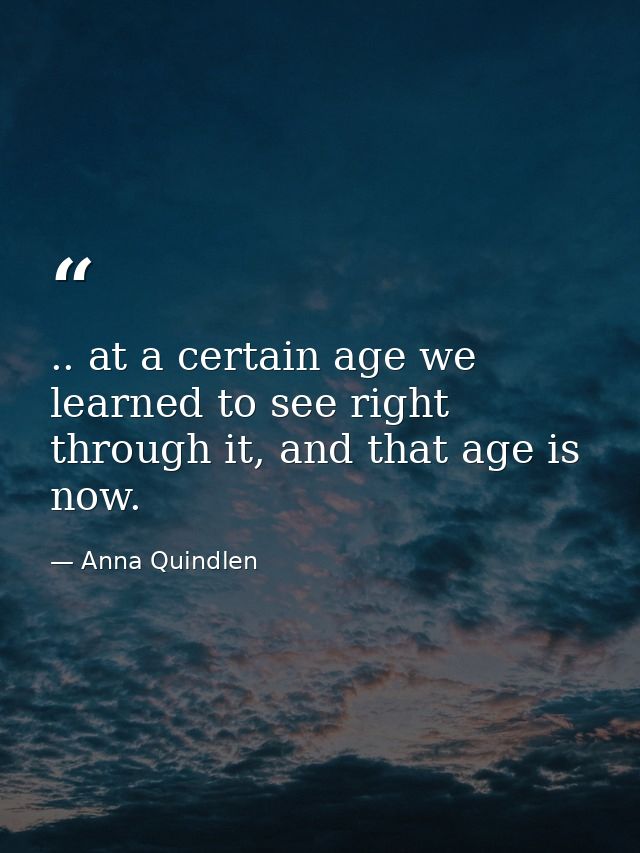 .. at a certain age we learned to see right through it, and that age is now. — Anna Quindlen