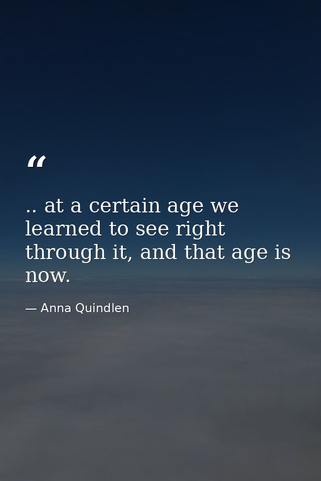 .. at a certain age we learned to see right through it, and that age is now. — Anna Quindlen