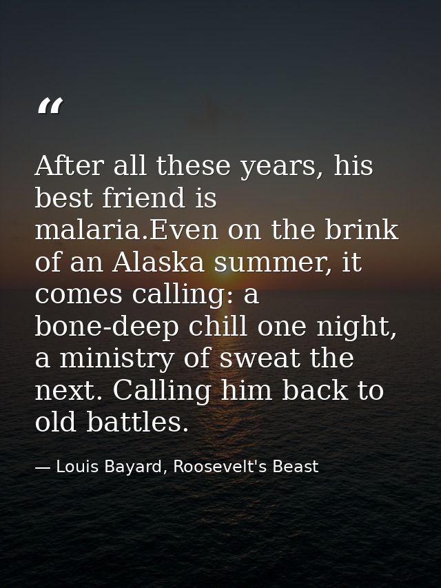 After all these years, his best friend is malaria.Even on the brink of an Alaska summer, it comes calling: a bone-deep c — Louis Bayard, Roosevelt's Beast