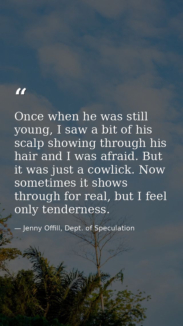 Once when he was still young, I saw a bit of his scalp showing through his hair and I was afraid. But it was just a cowl — Jenny Offill, Dept. of Speculation