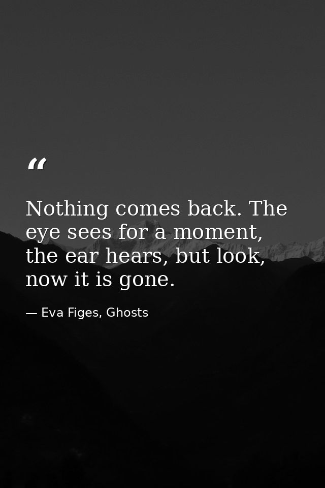 Nothing comes back. The eye sees for a moment, the ear hears, but look, now it is gone. — Eva Figes, Ghosts