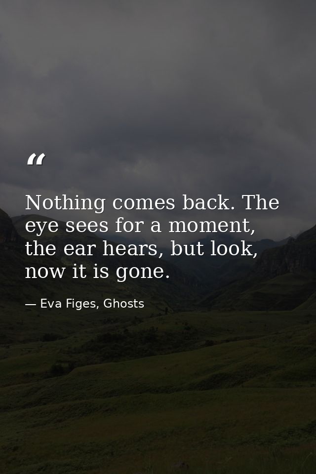 Nothing comes back. The eye sees for a moment, the ear hears, but look, now it is gone. — Eva Figes, Ghosts