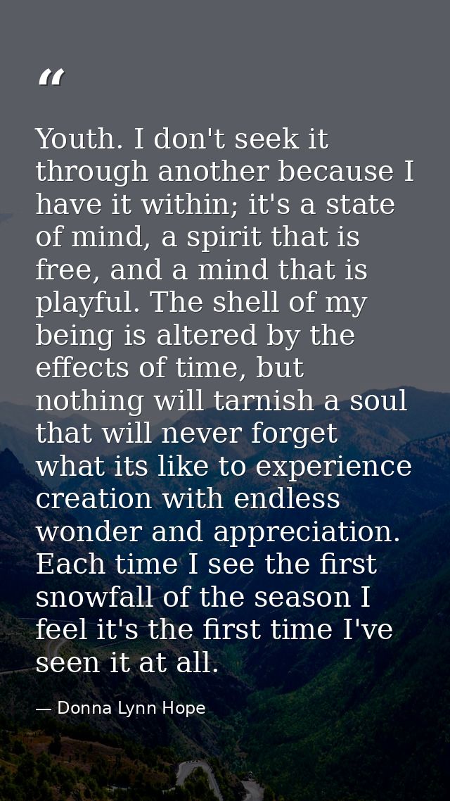 Youth. I don't seek it through another because I have it within; it's a state of mind, a spirit that is free, and a mind — Donna Lynn Hope