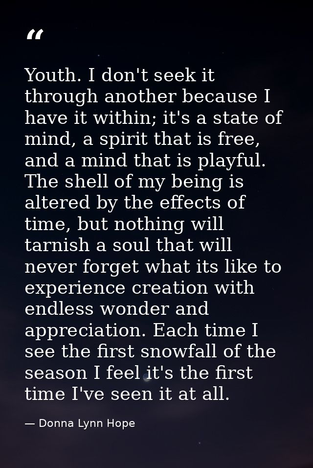 Youth. I don't seek it through another because I have it within; it's a state of mind, a spirit that is free, and a mind — Donna Lynn Hope