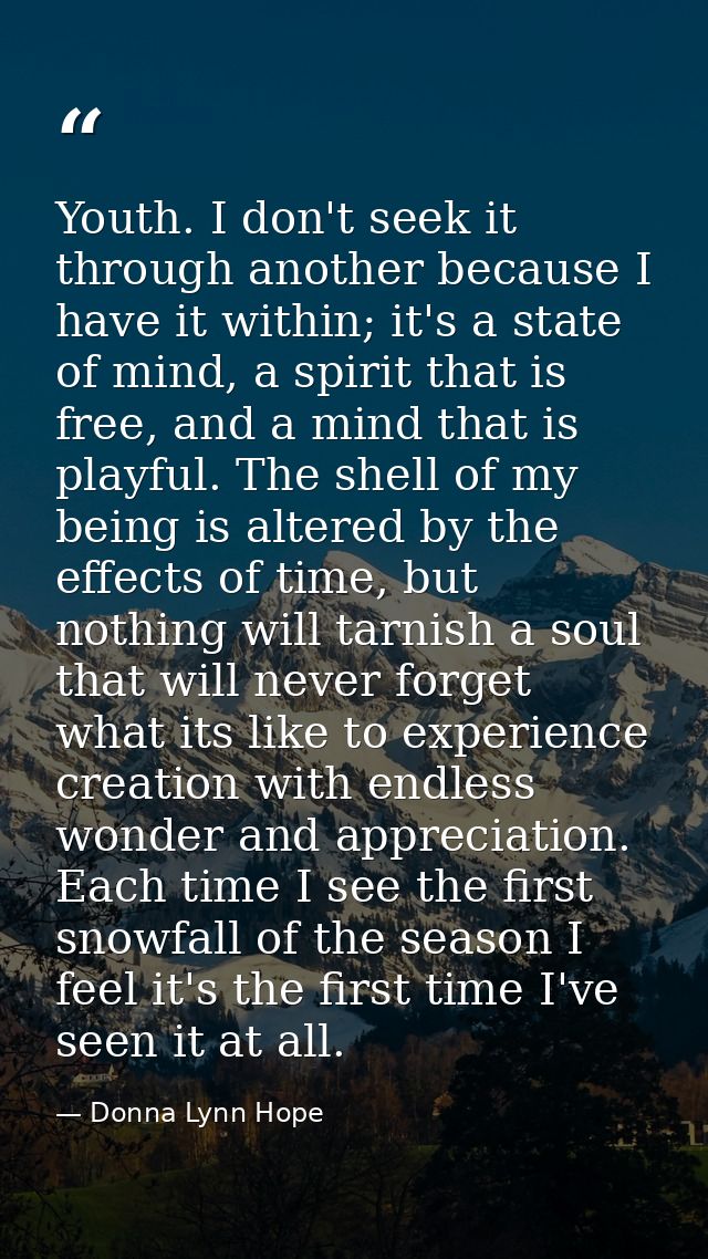 Youth. I don't seek it through another because I have it within; it's a state of mind, a spirit that is free, and a mind — Donna Lynn Hope