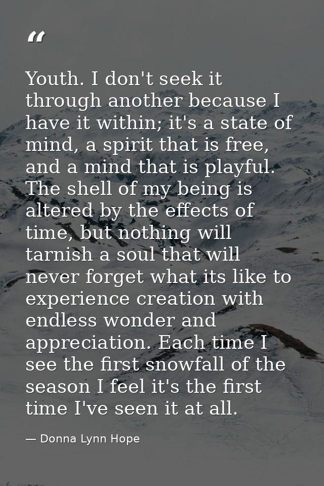 Youth. I don't seek it through another because I have it within; it's a state of mind, a spirit that is free, and a mind — Donna Lynn Hope