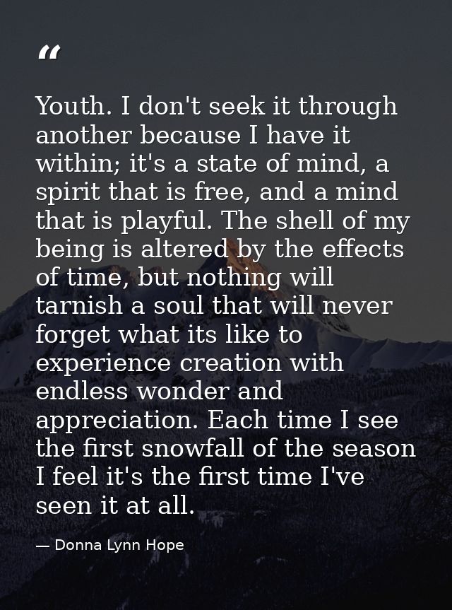 Youth. I don't seek it through another because I have it within; it's a state of mind, a spirit that is free, and a mind — Donna Lynn Hope