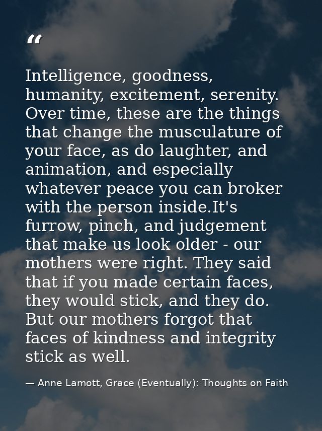 Intelligence, goodness, humanity, excitement, serenity. Over time, these are the things that change the musculature of y — Anne Lamott, Grace (Eventually): Thoughts on Faith