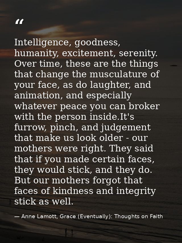 Intelligence, goodness, humanity, excitement, serenity. Over time, these are the things that change the musculature of y — Anne Lamott, Grace (Eventually): Thoughts on Faith
