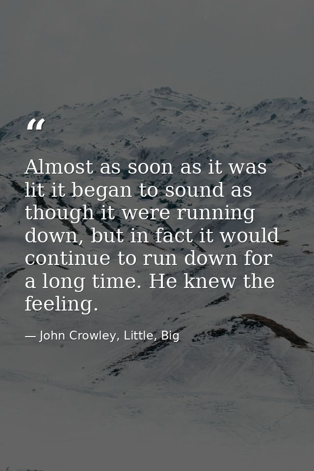 Almost as soon as it was lit it began to sound as though it were running down, but in fact it would continue to run down — John Crowley, Little, Big