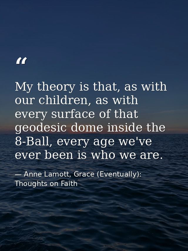 My theory is that, as with our children, as with every surface of that geodesic dome inside the 8-Ball, every age we've  — Anne Lamott, Grace (Eventually): Thoughts on Faith