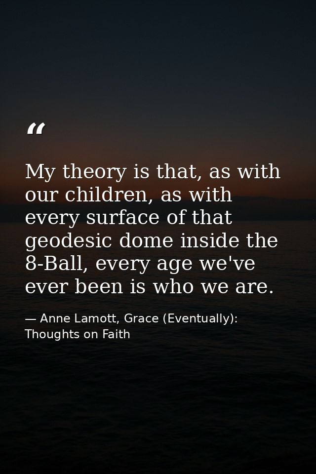 My theory is that, as with our children, as with every surface of that geodesic dome inside the 8-Ball, every age we've  — Anne Lamott, Grace (Eventually): Thoughts on Faith