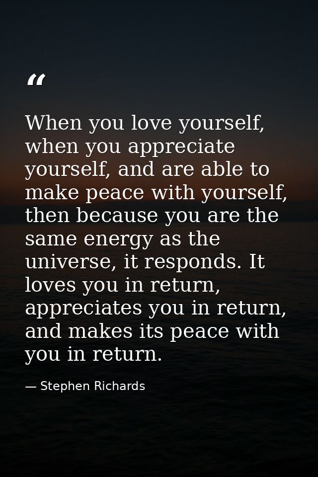 When you love yourself, when you appreciate yourself, and are able to make peace with yourself, then because you are the — Stephen Richards