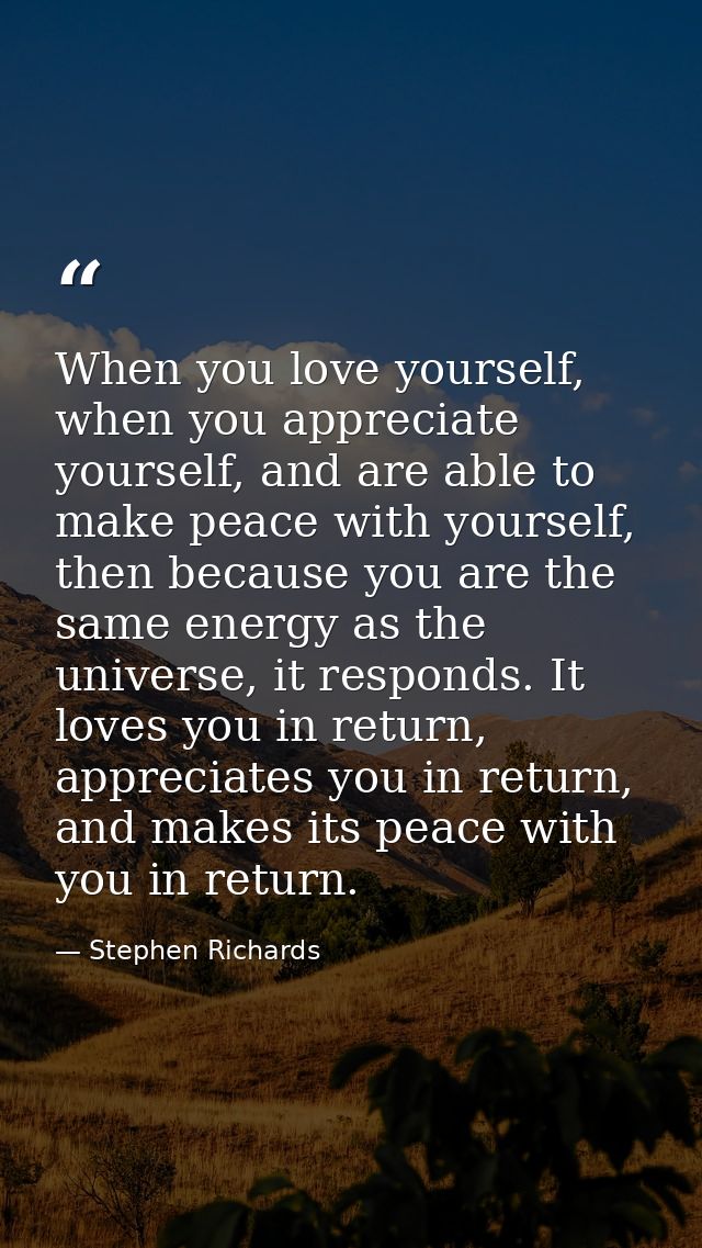 When you love yourself, when you appreciate yourself, and are able to make peace with yourself, then because you are the — Stephen Richards