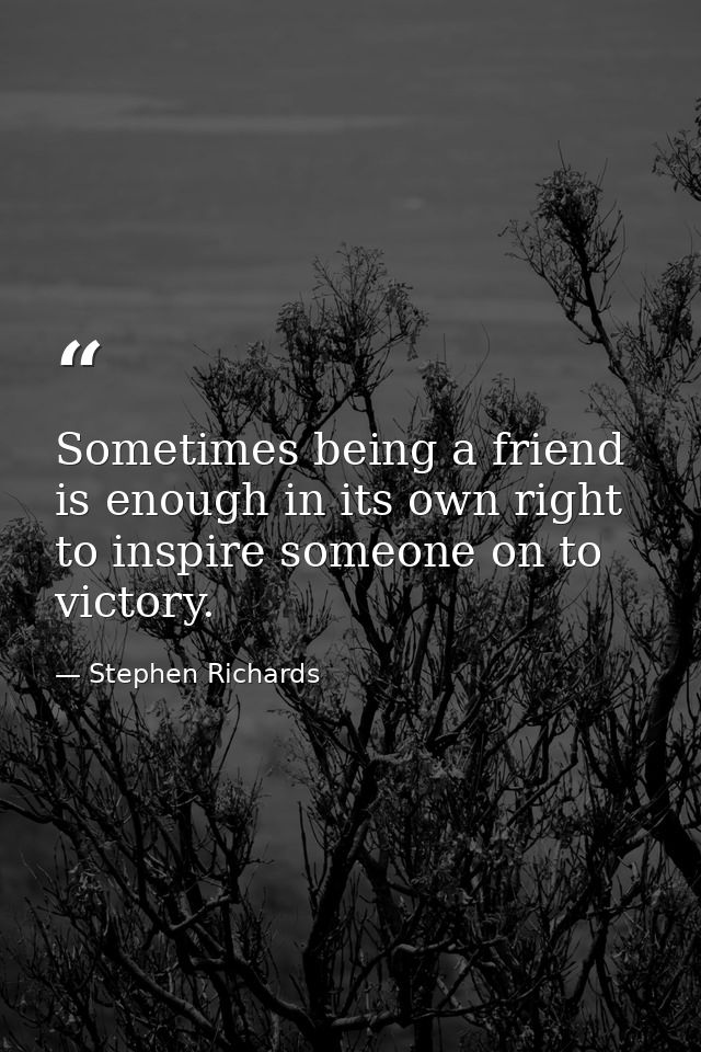 Sometimes being a friend is enough in its own right to inspire someone on to victory. — Stephen Richards