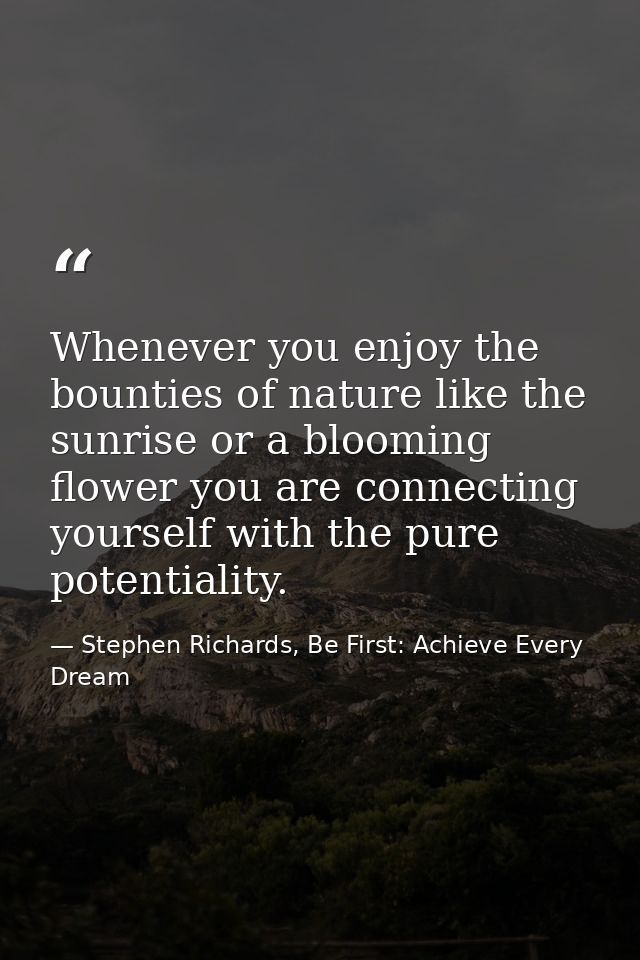 Whenever you enjoy the bounties of nature like the sunrise or a blooming flower you are connecting yourself with the pur — Stephen Richards, Be First: Achieve Every Dream