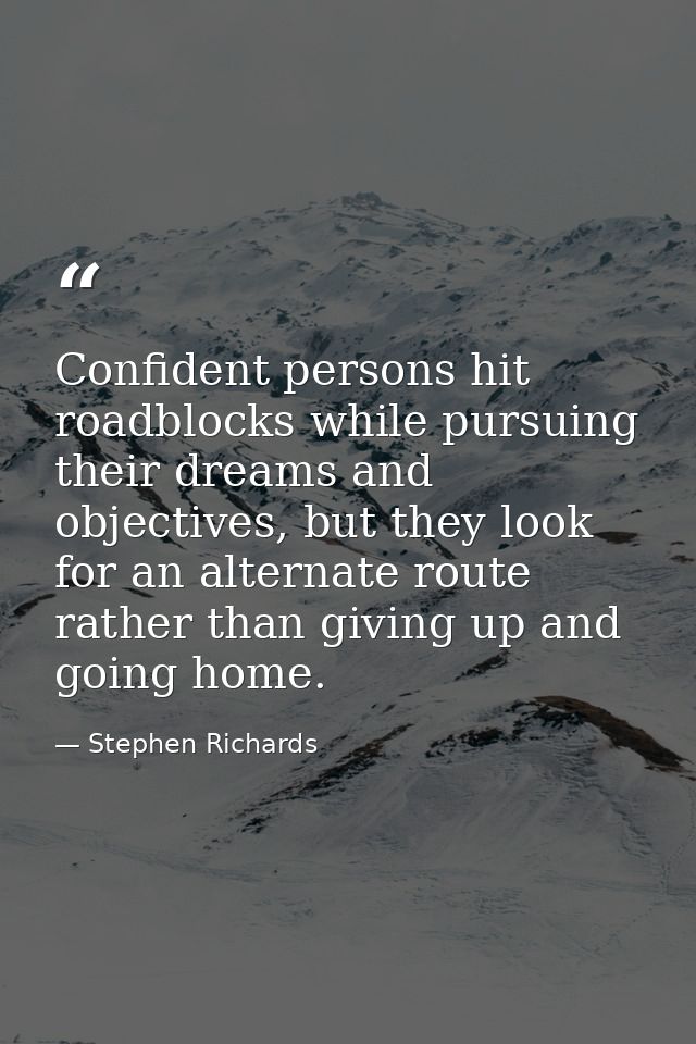 Confident persons hit roadblocks while pursuing their dreams and objectives, but they look for an alternate route rather — Stephen Richards