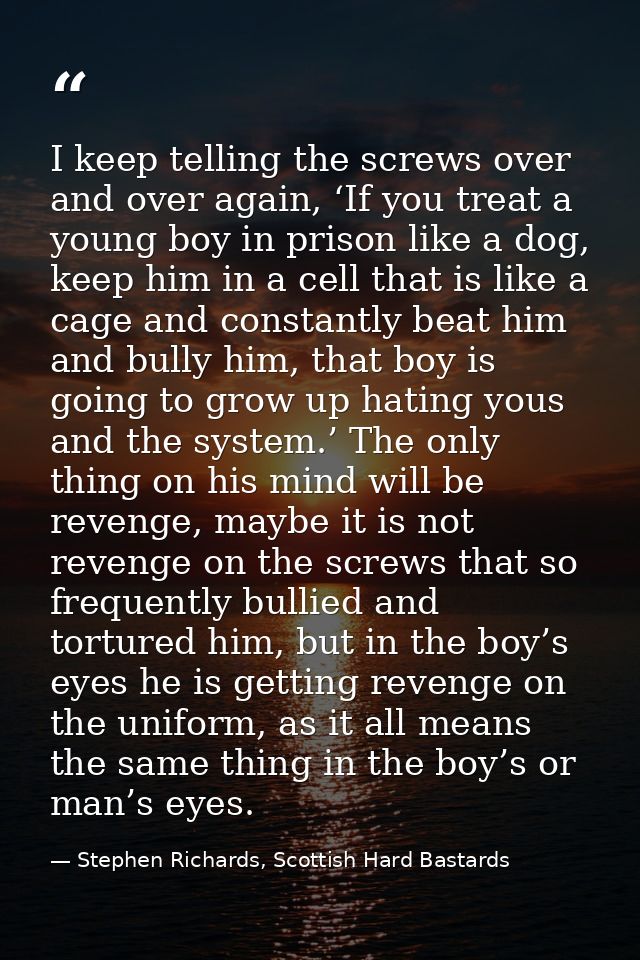 I keep telling the screws over and over again, ‘If you treat a young boy in prison like a dog, keep him in a cell that i — Stephen Richards, Scottish Hard Bastards
