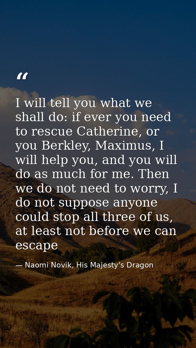 I will tell you what we shall do: if ever you need to rescue Catherine, or you Berkley, Maximus, I will help you, and yo — Naomi Novik, His Majesty's Dragon