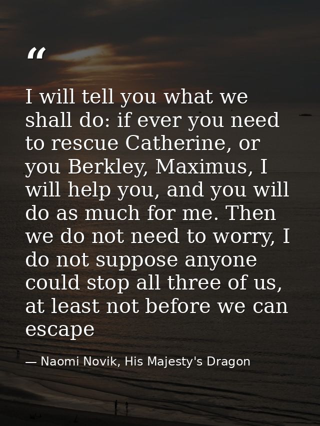 I will tell you what we shall do: if ever you need to rescue Catherine, or you Berkley, Maximus, I will help you, and yo — Naomi Novik, His Majesty's Dragon