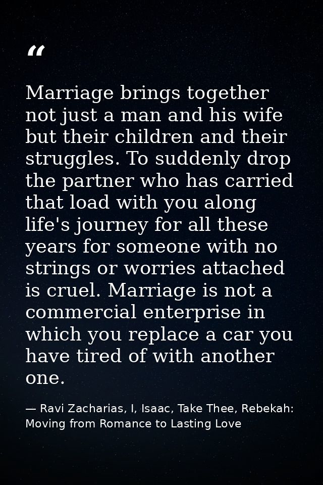 Marriage brings together not just a man and his wife but their children and their struggles. To suddenly drop the partne — Ravi Zacharias, I, Isaac, Take Thee, Rebekah: Moving from Romance to Lasting Love