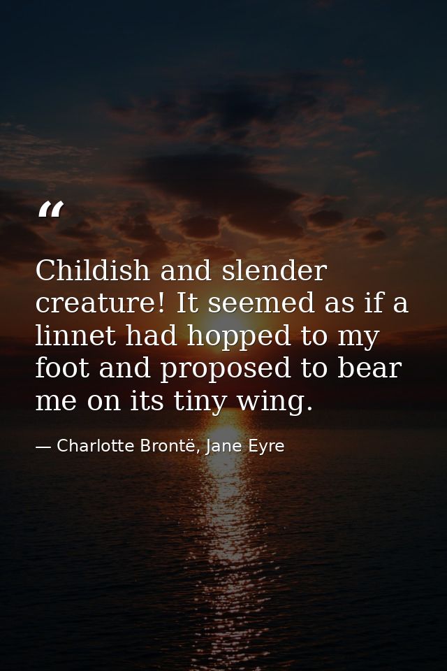 Childish and slender creature! It seemed as if a linnet had hopped to my foot and proposed to bear me on its tiny wing. — Charlotte Brontë, Jane Eyre