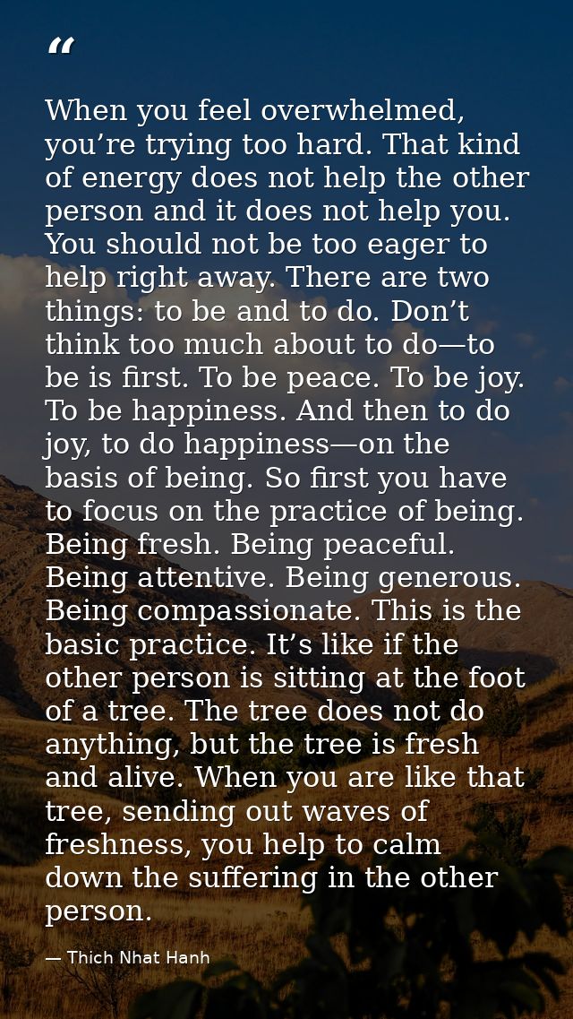 When you feel overwhelmed, you’re trying too hard. That kind of energy does not help the other person and it does not he — Thich Nhat Hanh
