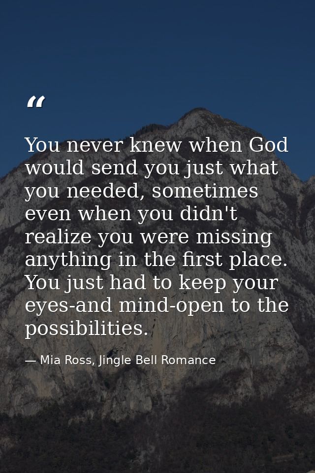 You never knew when God would send you just what you needed, sometimes even when you didn't realize you were missing any — Mia Ross, Jingle Bell Romance