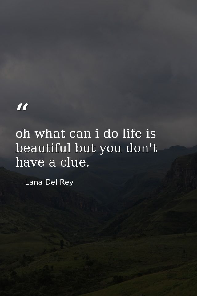 oh what can i do life is beautiful but you don't have a clue. — Lana Del Rey