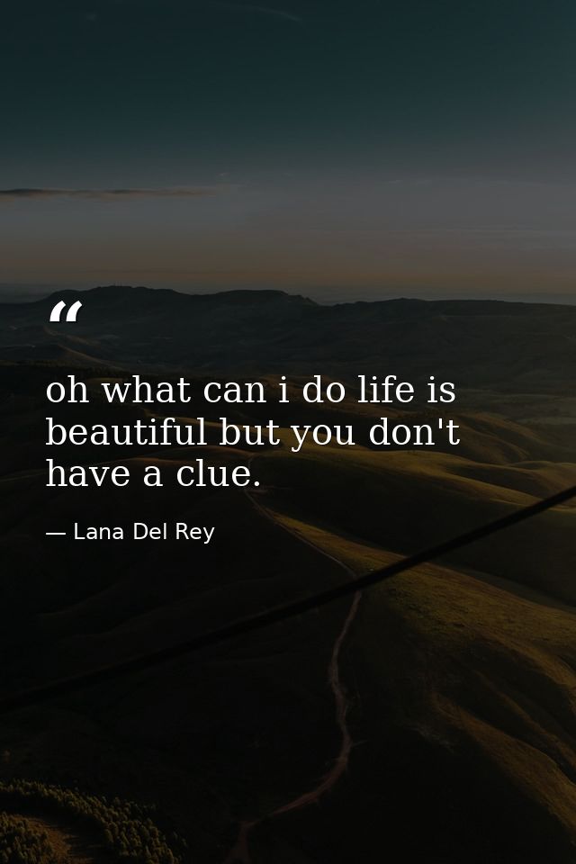 oh what can i do life is beautiful but you don't have a clue. — Lana Del Rey