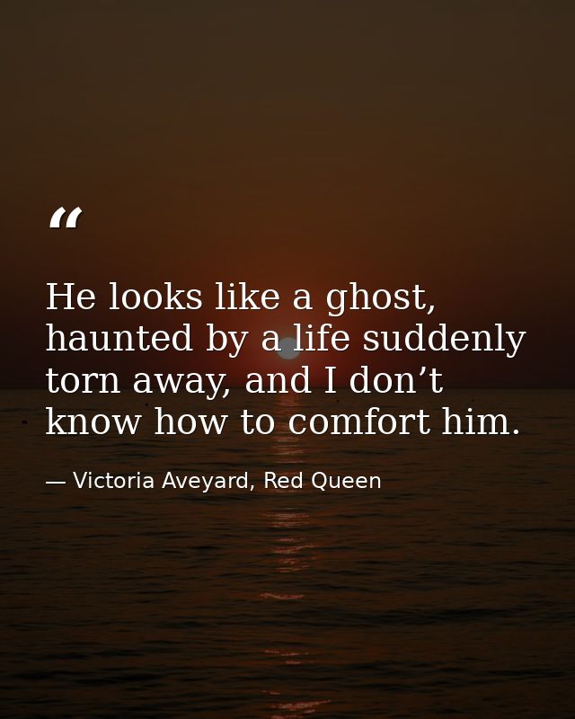 He looks like a ghost, haunted by a life suddenly torn away, and I don’t know how to comfort him. — Victoria Aveyard, Red Queen