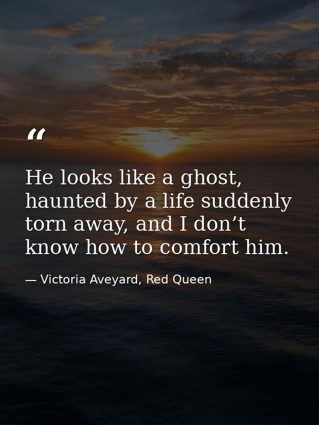 He looks like a ghost, haunted by a life suddenly torn away, and I don’t know how to comfort him. — Victoria Aveyard, Red Queen