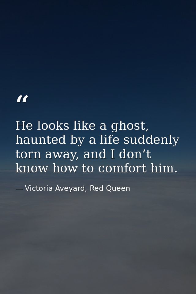 He looks like a ghost, haunted by a life suddenly torn away, and I don’t know how to comfort him. — Victoria Aveyard, Red Queen