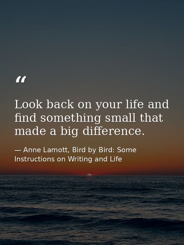 Look back on your life and find something small that made a big difference. — Anne Lamott, Bird by Bird: Some Instructions on Writing and Life