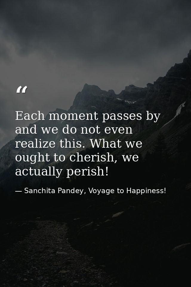 Each moment passes by and we do not even realize this. What we ought to cherish, we actually perish! — Sanchita Pandey, Voyage to Happiness!