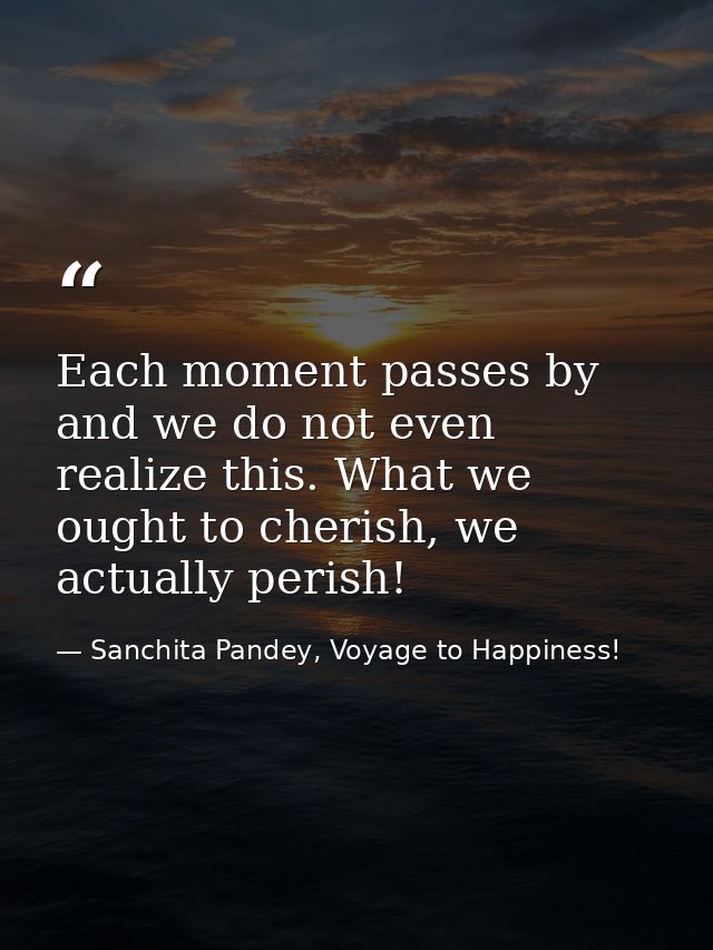 Each moment passes by and we do not even realize this. What we ought to cherish, we actually perish! — Sanchita Pandey, Voyage to Happiness!