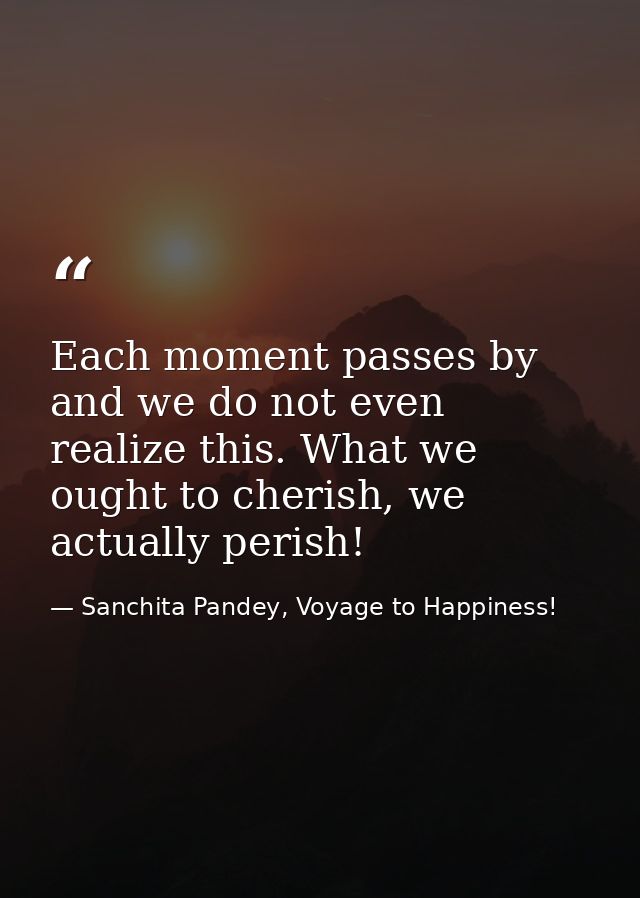 Each moment passes by and we do not even realize this. What we ought to cherish, we actually perish! — Sanchita Pandey, Voyage to Happiness!