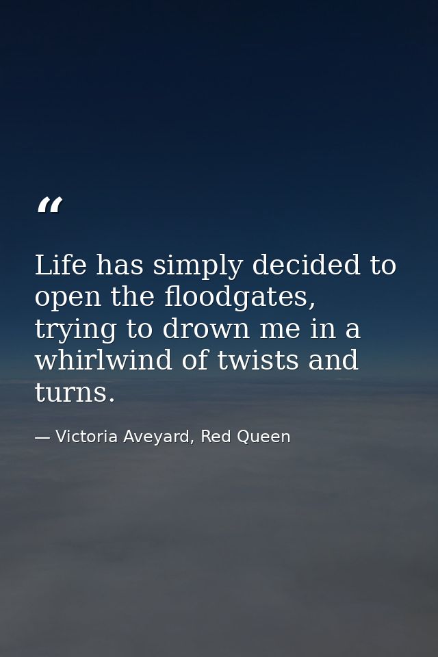 Life has simply decided to open the floodgates, trying to drown me in a whirlwind of twists and turns. — Victoria Aveyard, Red Queen