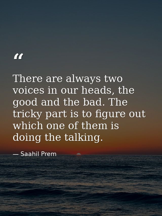 There are always two voices in our heads, the good and the bad. The tricky part is to figure out which one of them is do — Saahil Prem